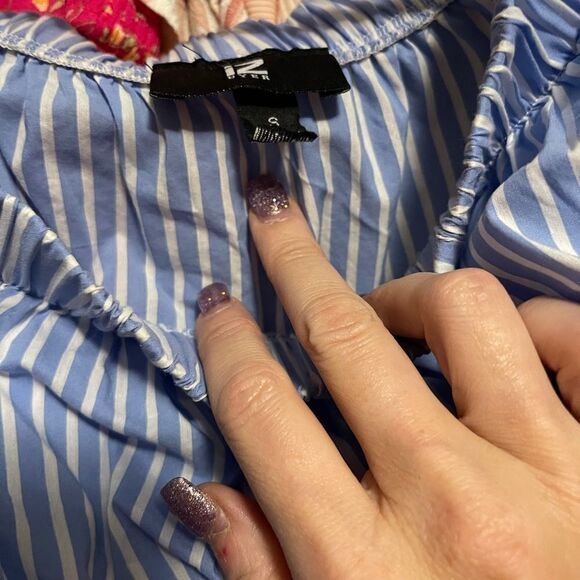 2/$15 Blue and White striped blouse - Picture 2 of 4